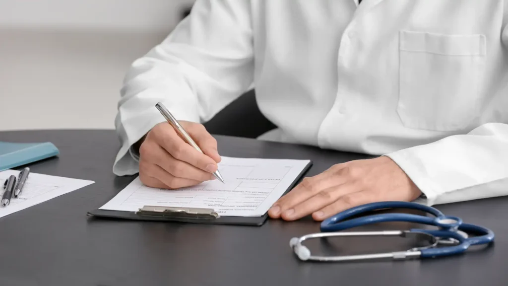 Cosmetic surgery negligence claim process showing patient reviewing medical documents in UK