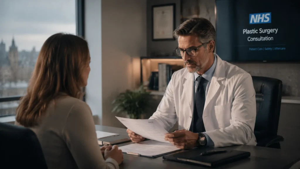 UK surgeon reviewing notes for a patient with cosmetic surgery complications from medical tourism abroad